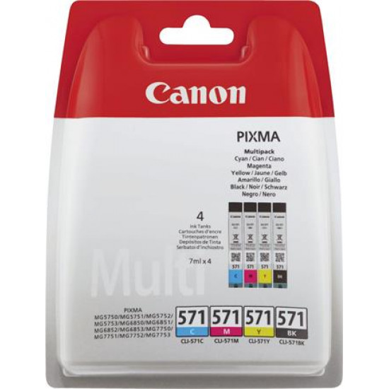 CLI-571KIT Tintapatron multipack Pixma MG 5700, 6800, 7700 nyomtatókhoz, CANON, b+c+m+y, 4*7ml