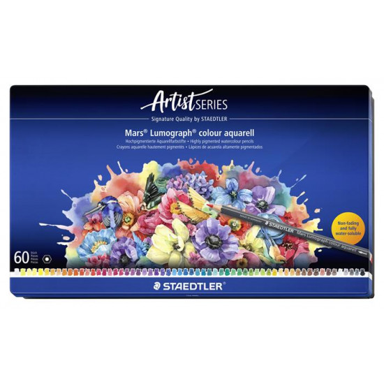 Akvarell színes ceruza készlet, hatszögletű, fémdobozos, STAEDTLER "Mars® Lumograph® 104", 60 különböző szín