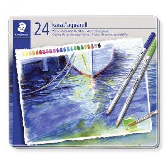 Akvarell ceruza készlet, fém doboz, STAEDTLER "Karat", 24 különböző szín