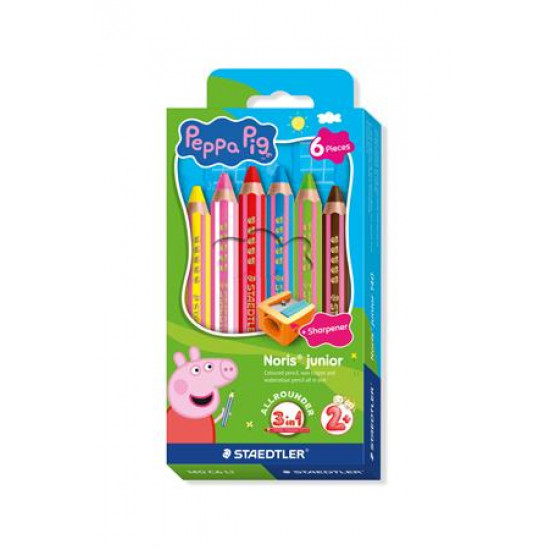 Színes ceruza készlet, hatszögletű, jumbo, STAEDTLER „Noris® junior 140", Peppa malac, 6 szín