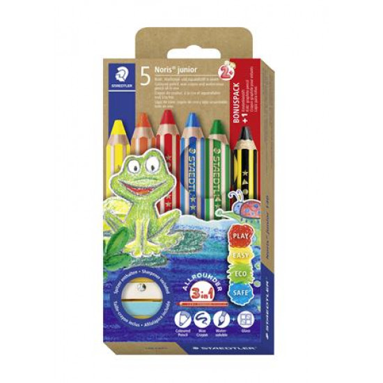 Színes ceruza készlet, grafitceruzával, hegyezővel,  STAEDTLER "Noris® junior 140", 5+1 különböző szín