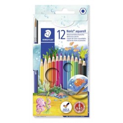 Akvarell ceruza készlet, ecsettel, STAEDTLER "Noris Club", 12 különböző szín Akvarell ceruza készlet, ecsettel, STAEDTLER "Noris Club", 12 különböző szín