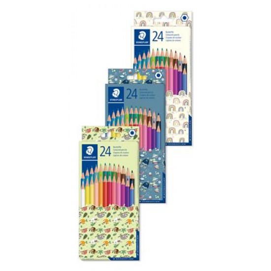 Színes ceruza készlet, hatszögletű, vegyes mintájú csomagolás, STAEDTLER "Pattern Mix", 24 különböző szín