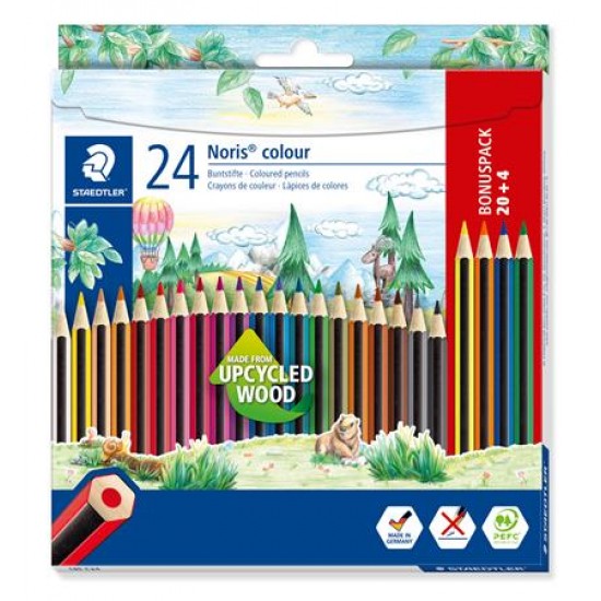 Színes ceruza készlet, hatszögletű, STAEDTLER "Noris Colour", 20+4 különböző szín