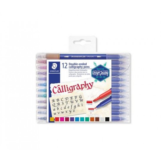 Kalligrafikus marker készlet, 2,0/3,5 mm, kétvégű, STAEDTLER "Calligraph Duo", 12 szín