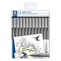 Tusfilc készlet, 12 különböző vonalvastagság, STAEDTLER "Pigment Liner 308", fekete