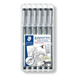 Tusfilc készlet, STAEDTLER "Pigment Liner", fekete, 4+2 darab Tusfilc készlet, STAEDTLER "Pigment Liner", fekete, 4+2 darab