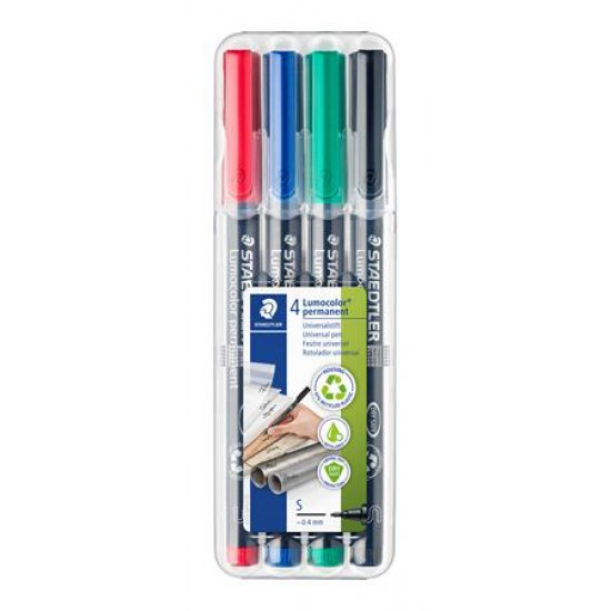 Alkoholos marker készlet, OHP, 0,4 mm, STAEDTLER "Lumocolor 313 S", 4 különböző szín