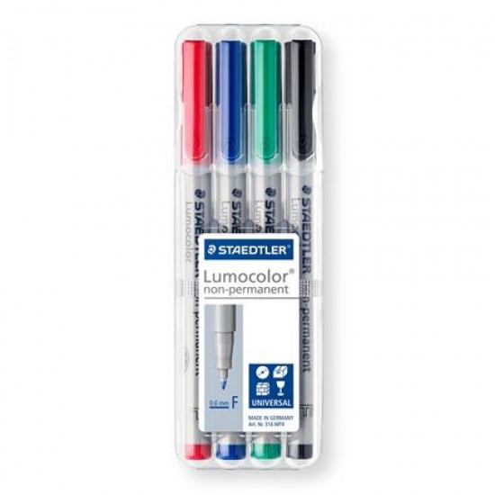 Alkoholmentes marker készlet, OHP, 0,6 mm, STAEDTLER "Lumocolor 316 F", 4 különböző szín