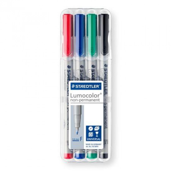 Alkoholmentes marker készlet, OHP, 0,6 mm, STAEDTLER "Lumocolor 316 F", 4 különböző szín