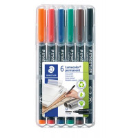 Alkoholos marker készlet, OHP, 1 mm, STAEDTLER "Lumocolor 317 M", 6 különböző szín Alkoholos marker készlet, OHP, 1 mm, STAEDTLER "Lumocolor 317 M", 6 különböző szín