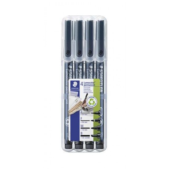 Alkoholos marker készlet, OHP, STAEDTLER "Lumocolor® 31", 4 különböző vonalvastagság, fekete