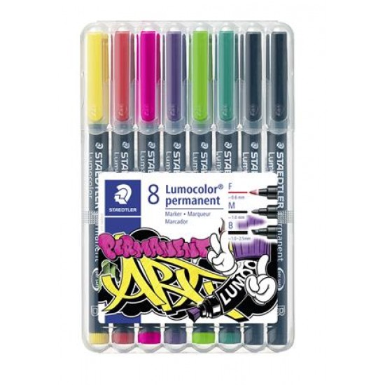 Alkoholos marker készlet, STAEDTLER "Lumocolor Permanent ART", 8 különböző szín és vastagság