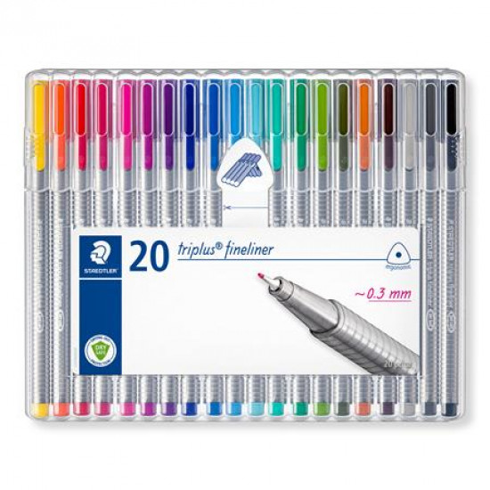 Tűfilc készlet, 0,3 mm, STAEDTLER "Triplus Box", 20 különböző szín