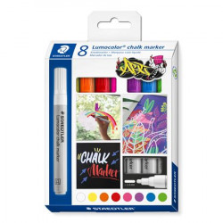 Krétamarker készlet, 2,4 mm, kúpos, STAEDTLER "Lumocolor® 344", 8 különböző szín Krétamarker készlet, 2,4 mm, kúpos, STAEDTLER "Lumocolor® 344", 8 különböző szín