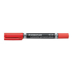 Alkoholos marker, F/M, 0,6/1,5 mm, kúpos, kétvégű, STAEDTLER "Lumocolor Duo", piros