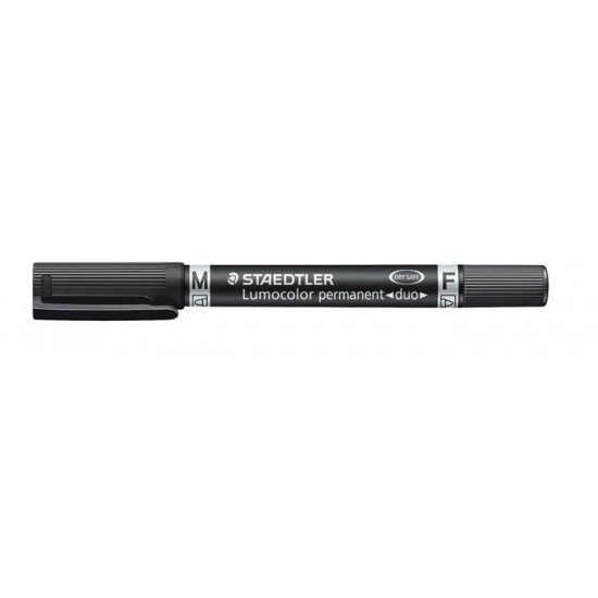 Alkoholos marker, F/M, 0,6/1,5 mm, kúpos, kétvégű, STAEDTLER "Lumocolor Duo", fekete