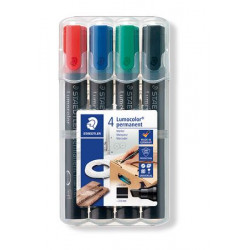 Alkoholos marker készlet, 2-5 mm, vágott, STAEDTLER "Lumocolor 350", 4 különböző szín Alkoholos marker készlet, 2-5 mm, vágott, STAEDTLER "Lumocolor 350", 4 különböző szín