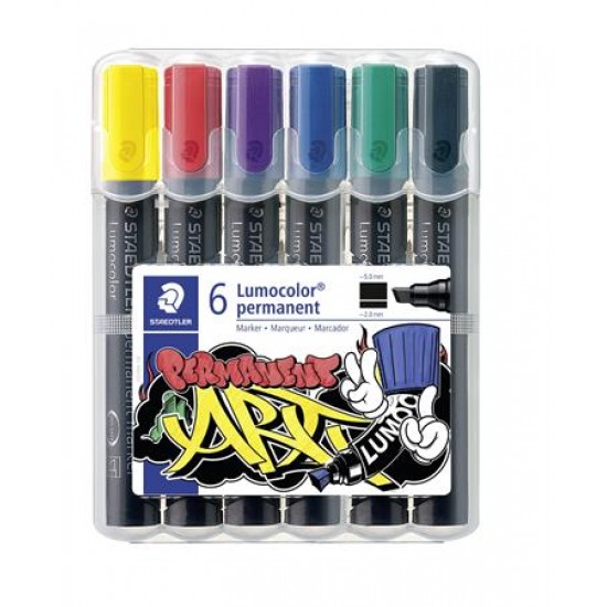 Alkoholos marker készlet, 2-5 mm, STAEDTLER "Lumocolor 350", 6 különböző szín