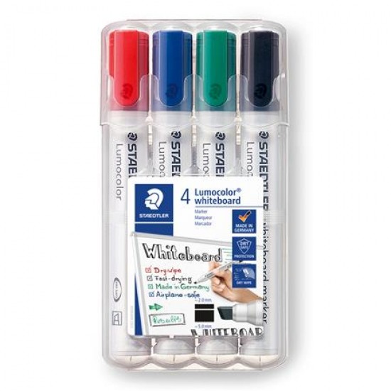 Táblamarker készlet, 2-5 mm, vágott, STAEDTLER "Lumocolor 351 B", 4 különböző szín