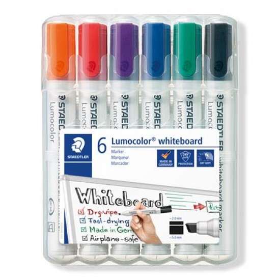 Táblamarker készlet, 2-5 mm, vágott, STAEDTLER "Lumocolor 351 B", 6 különböző szín