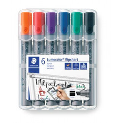Flipchart marker készlet, 2-5 mm, vágott, STAEDTLER "Lumocolor 356 B", 6 különböző szín Flipchart marker készlet, 2-5 mm, vágott, STAEDTLER "Lumocolor 356 B", 6 különböző szín