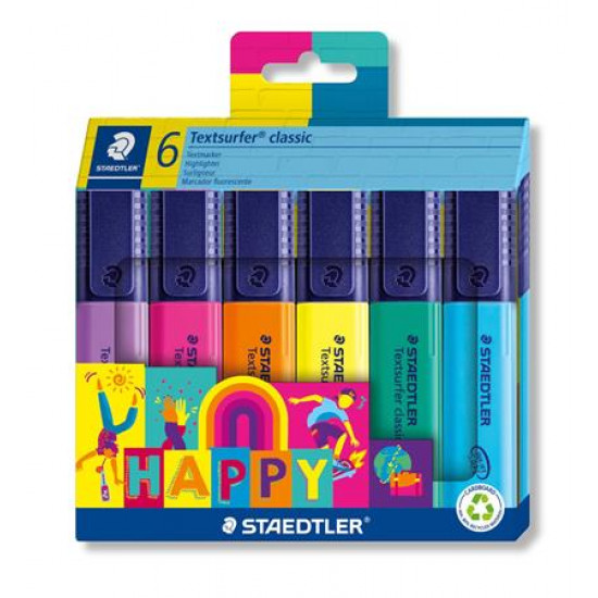 Szövegkiemelő készlet, 1-5 mm, STAEDTLER "Textsurfer® classic 364 C Happy", 6 különböző szín Szövegkiemelő készlet, 1-5 mm, STAEDTLER "Textsurfer® classic 364 C Happy", 6 különböző szín