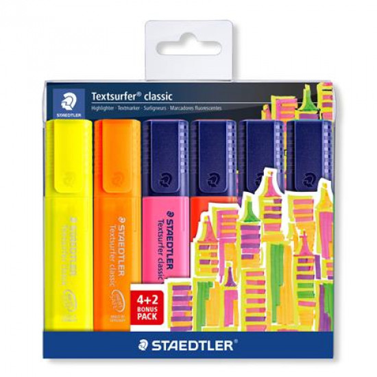 Szövegkiemelő készlet, 1-5 mm, STAEDTLER "Textsurfer® Classic 364", 4+2 szín Szövegkiemelő készlet, 1-5 mm, STAEDTLER "Textsurfer® Classic 364", 4+2 szín
