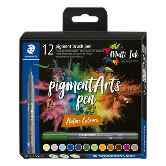 Ecsetirón készlet, STAEDTLER "Pigment brush 371", 12 különböző természeti szín