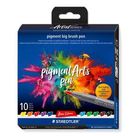 Ecsetirón készlet, STAEDTLER "Pigment big brush 373", 10 különböző alapszín Ecsetirón készlet, STAEDTLER "Pigment big brush 373", 10 különböző alapszín