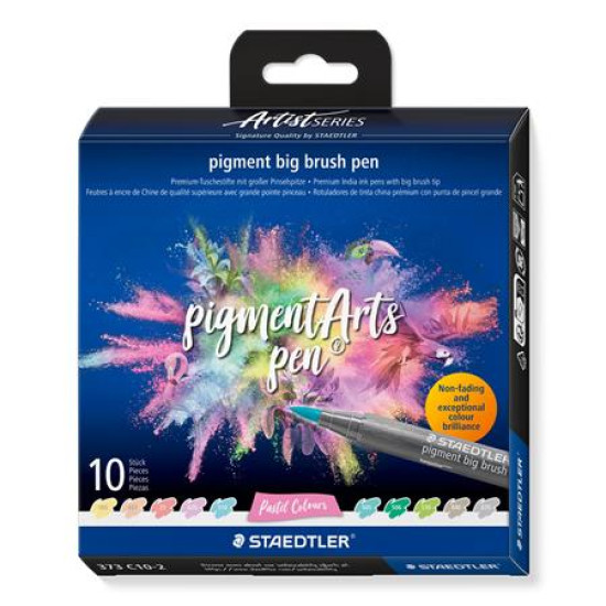 Ecsetirón készlet, STAEDTLER "Pigment big brush 373", 10 különböző pasztell szín Ecsetirón készlet, STAEDTLER "Pigment big brush 373", 10 különböző pasztell szín