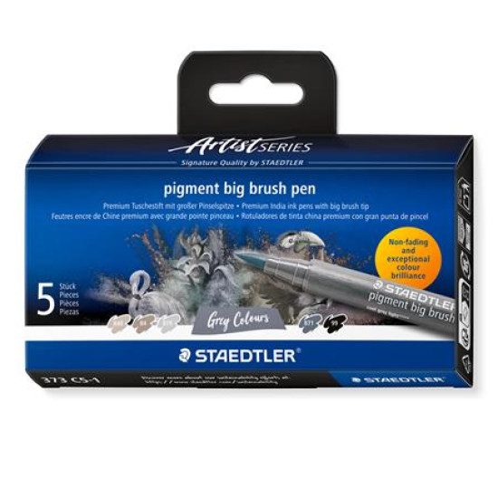 Ecsetirón készlet, STAEDTLER "Pigment big brush 373", 5 különböző szürke és fekete árnyalat Ecsetirón készlet, STAEDTLER "Pigment big brush 373", 5 különböző szürke és fekete árnyalat