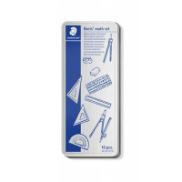 Vonalzókészlet, műanyag, 4 darabos, fém dobozban, körzővel és kiegészítőkkel, STAEDTLER Vonalzókészlet, műanyag, 4 darabos, fém dobozban, körzővel és kiegészítőkkel, STAEDTLER