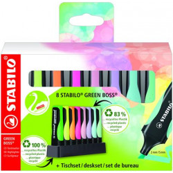 Szövegkiemelő készlet, 2-5 mm, STABILO "Green Boss Pastel", 8 db-os asztali készlet