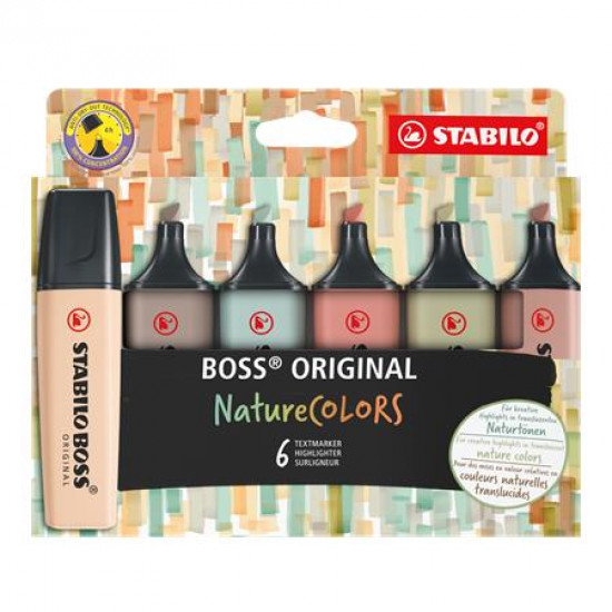 Szövegkiemelő készlet, 2-5 mm, STABILO "BOSS original NatureColors", 6 különböző szín