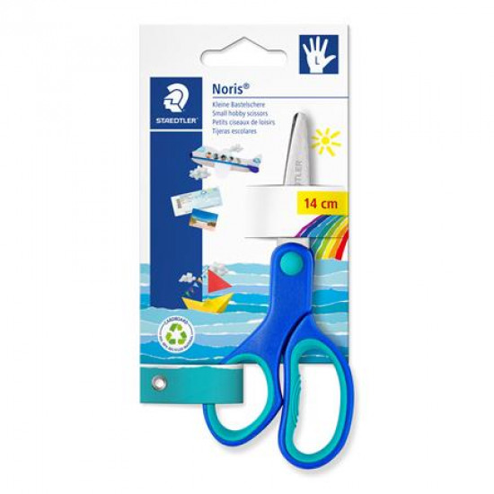 Olló, iskolai, 14 cm, balkezes, STAEDTLER "Noris Club", kék