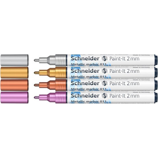 Akril marker készlet, 2 mm, SCHNEIDER "Paint-It 011", 4 különböző metálfényű szín