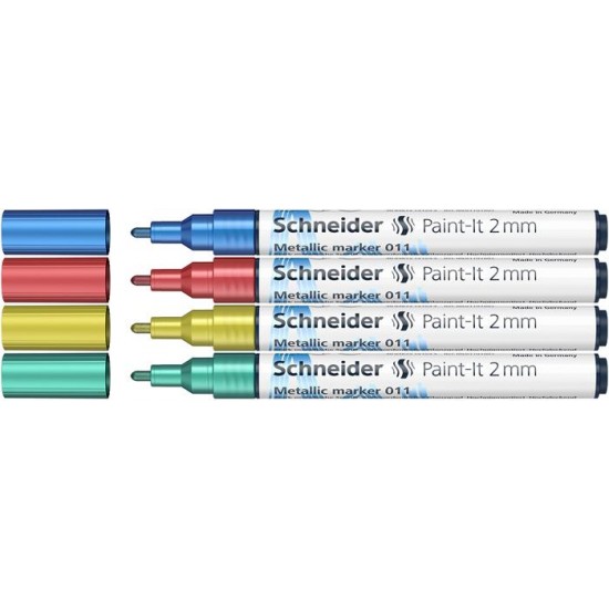 Akril marker készlet, 2 mm, SCHNEIDER "Paint-It 011", 4 különböző metálfényű szín