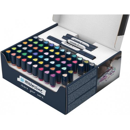 Kétvégű marker készlet, 72 darabos, SCHNEIDER „Paint-It 040 Twin marker Set complete”, 30 különböző szín
