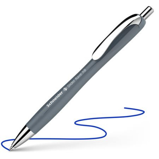 Golyóstoll, 0,7 mm, nyomógombos, SCHNEIDER "Slider Rave XB", szürke