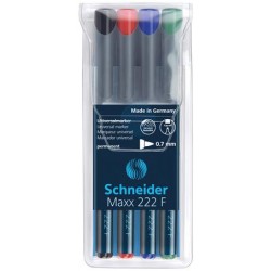 Alkoholos marker készlet, OHP, 0,7 mm, SCHNEIDER "Maxx 222 F", 4 különböző szín