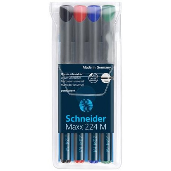 Alkoholos marker készlet, OHP, 1 mm, SCHNEIDER "Maxx 224 M", 4 különböző szín