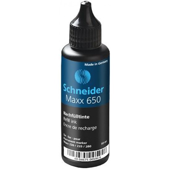 Utántöltő palack „230”, „233”, és „280” típusú alkoholos markerhez, 50 ml, SCHNEIDER "650", fekete