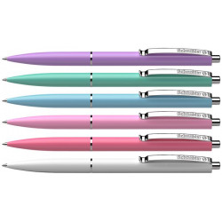 Golyóstoll, 0,5 mm, nyomógombos, vegyes pasztelt tolltest, SCHNEIDER "K15", kék