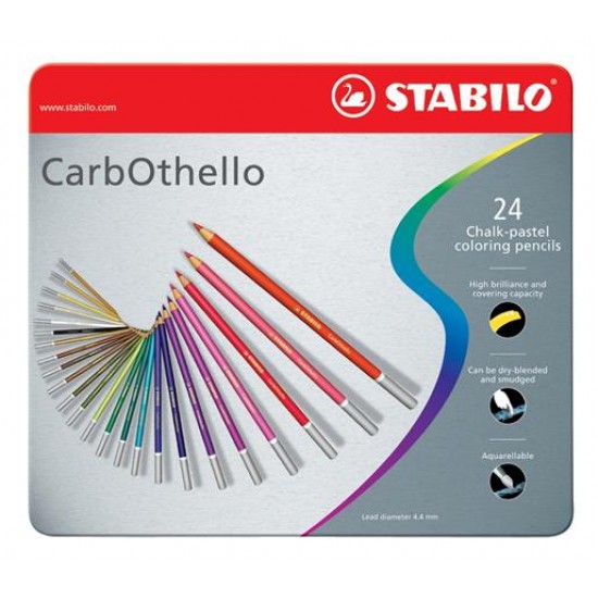 Pasztell ceruza készlet, kerek, fém doboz,  STABILO "CarbOthello", 24 különböző szín