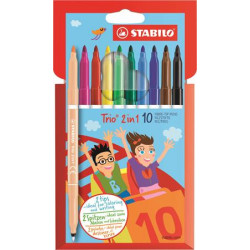 Filctoll készlet, 0,5-2 mm, kétvégű, STABILO "Trio 2 in 1", 10 különböző szín Filctoll készlet, 0,5-2 mm, kétvégű, STABILO "Trio 2 in 1", 10 különböző szín