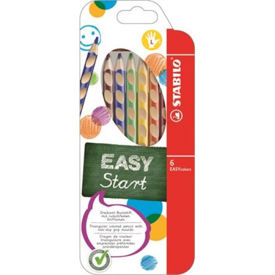 Színes ceruza készlet, háromszögletű, balkezes, STABILO "EasyColours", 6 különböző szín