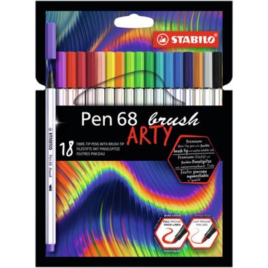 Ecsetirón készlet, STABILO "Pen 68 brush ARTY", 18 különböző szín