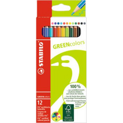 Színes ceruza készlet, hatszögletű, STABILO "GreenColors", 12 különböző szín