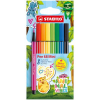 Filctoll készlet, 1 mm, STABILO "Pen 68 Mini Animal Vibes", 8 különböző szín Filctoll készlet, 1 mm, STABILO "Pen 68 Mini Animal Vibes", 8 különböző szín